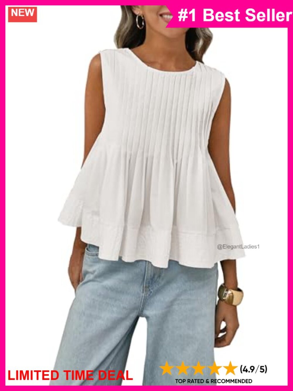 Cotton Modal Pleated Peplum Tank Top Sleeveless Babydoll Blouse